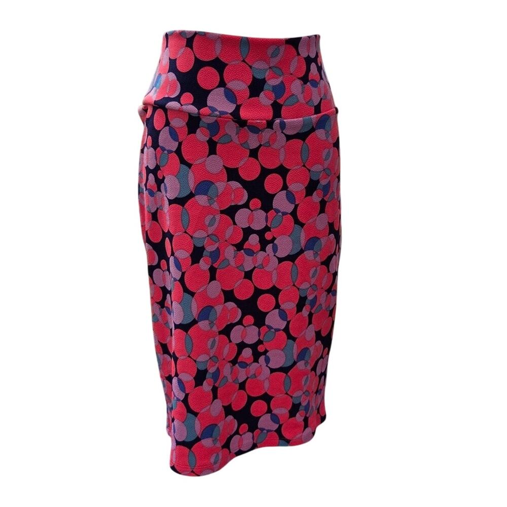 LulaRoe Cassie Pencil Skirt Pink Blue Geometric Dot Knit Casual Womens Size M